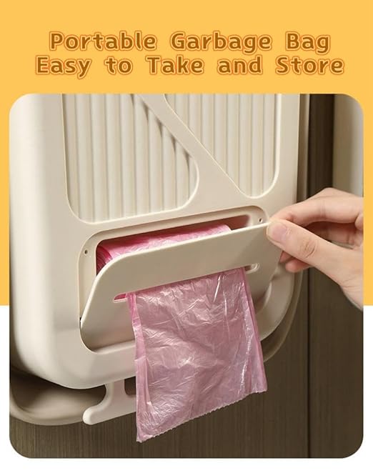 Hanging Trash Can for Kitchen Cabinet Door, 1.85 Gallon Kitchen Trash Can with Space-Saving Design, Collapsible Garbage Can for Kitchens,Cabinet Door, Bathroom, with Trash Bag Compartment - Cream