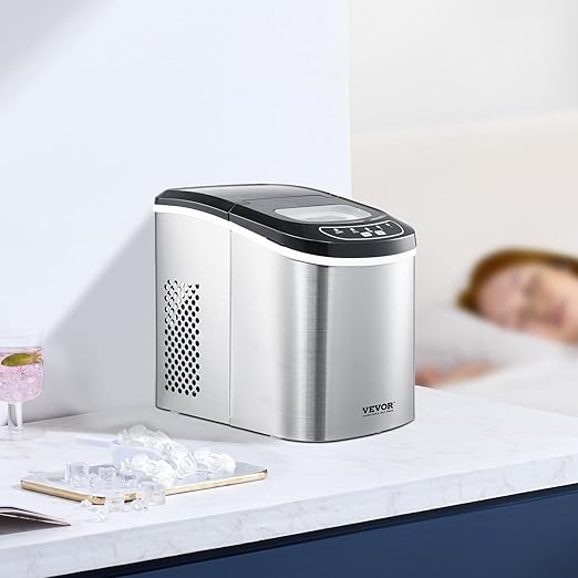 VEVOR Countertop Ice Maker, 9 Cubes Ready in 6 Mins, 33lbs in 24Hrs, Self-Cleaning Portable Ice Maker with Ice Scoop and Basket, Ice Machine with 2 Sizes Bullet Ice for Home Kitchen Office Bar Party