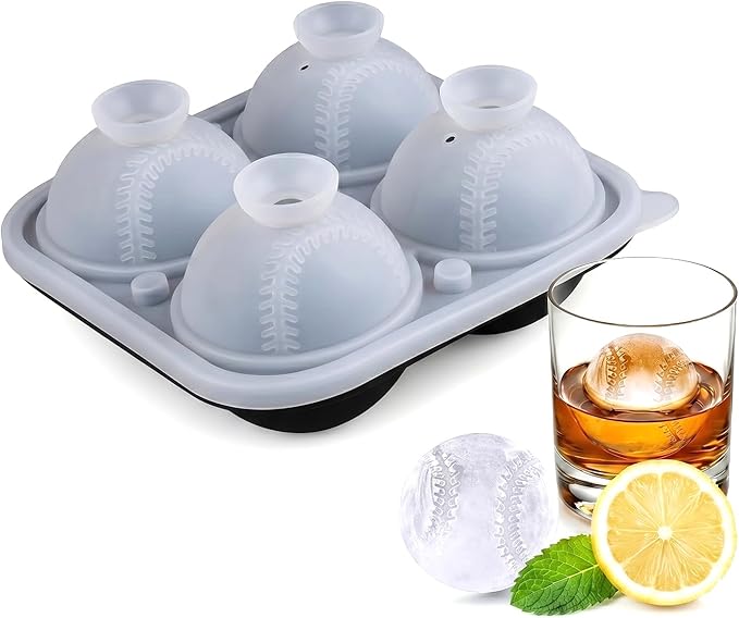 Large Ice Cube Tray,Silicone Ice Cube Trays for Freezer with Lids & Funnel,2.5 Inch Reusable Big Round Ice Cube Mold Ball Maker for Gifting,Whiskey,Cocktails and Drinks,Easy Release (Baseball)