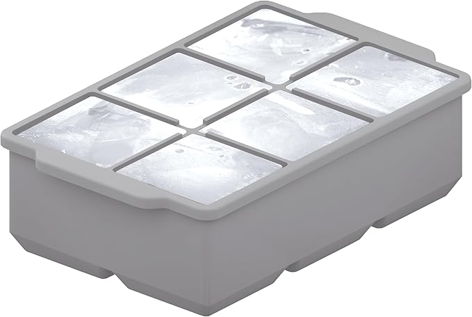 KitchFort Large Silicone Ice Cube Tray (2-Pack), Easy Release 2" Big Ice Cubes - Cocktail, Whiskey Ice Cubes Mold - Ice Trays for Freezer with Lid - Stackable Silicone Ice Tray - Gray