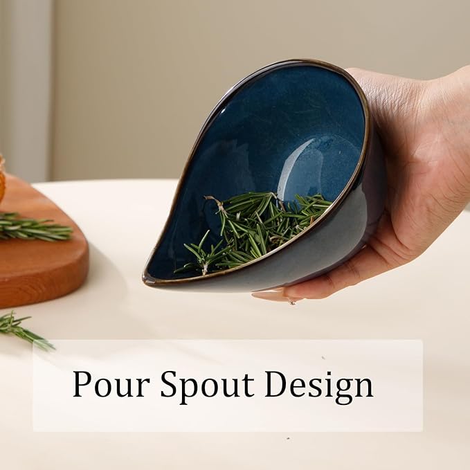 Herb Stripper Bowl, Ceramic Herb Peeling Bowl, Kitchen Herbs Leaf Stripping Tool, Pottery Herb Peeler for Kale, Thyme, Basil, Rosemary Stripper (Blue)