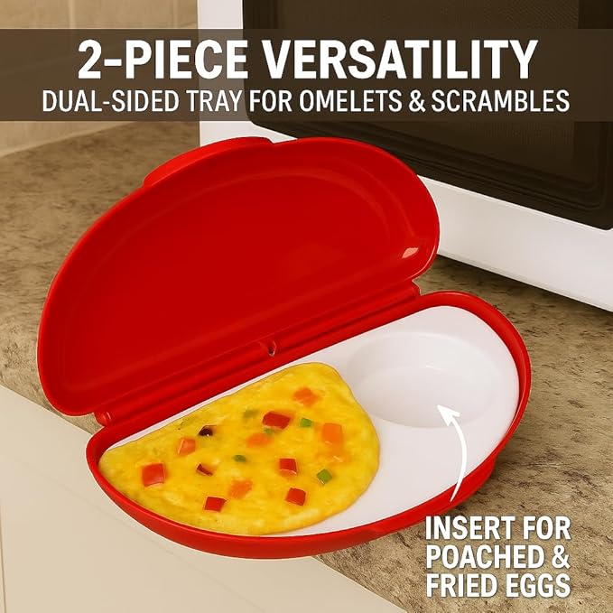Microwave Egg Cooker for Sandwiches & Omelets – BPA-Free Microwave Egg Poacher, Fried Egg Maker, Omelet Maker, & Scrambled Egg Cooker – 2-Piece Breakfast Maker by Dependable Industries Inc. Essentials