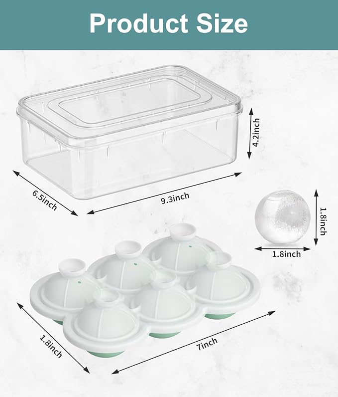 Ice Cube Trays with Lid and Bin, 2 Pack - Large Silicone Sphere Ice Ball Maker for Whiskey, Cocktails, and Chilled Drinks - Easy-Release, Reusable, BPA-Free Design