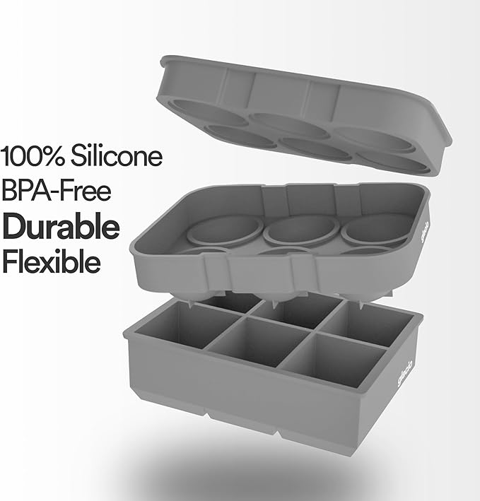 Silicone Ice Cube Trays – Large Silicone Molds for 2-Inch Ice Cubes and Spheres Whiskey Ice Cube Trays with Lids for Cocktails & Bourbon – Set of 2