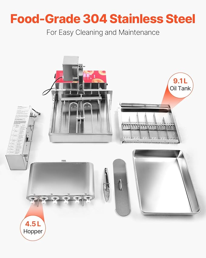 VEVOR Commercial Automatic Donuts Machine, 6 Rows Donuts Making Equipment, 360 pcs/hour Electric High Power Doughnut Maker, Stainless Steel Frying Auto Fryer, with Intelligent Control