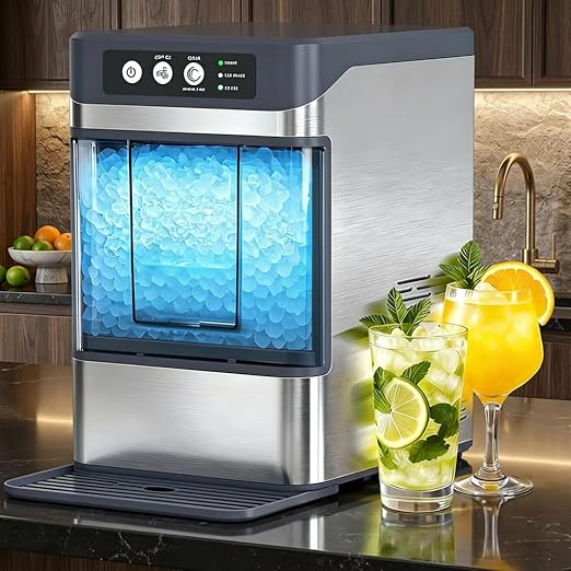 Nugget Ice Maker Countertop for Chewable Ice, 41lbs/24H Portable Pellet Ice Machine with One-Click Operation Self-Cleaning for Home, Kitchen, Bar, Office, Party (Silver)