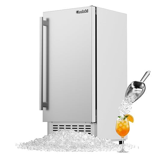 Coolski Nugget Ice Maker Machine Commercial, Ready in 6 Minutes, Under Counter Outdoor Ice Machine for Home Party RV, Self-Cleaning & Timer, 130Lbs/Day