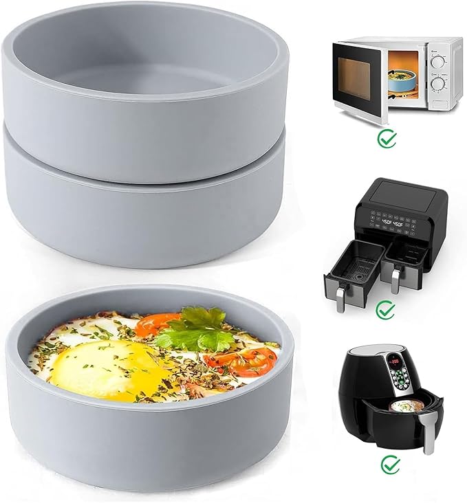 3Pcs ZHYEEDAA Air Fryer Egg Mold,Silicone Egg Molds, Individual Egg Bite Maker Reusable Egg Molds, Microwave Egg Cooker, BPA Free, Dishwasher Safe (Gray)