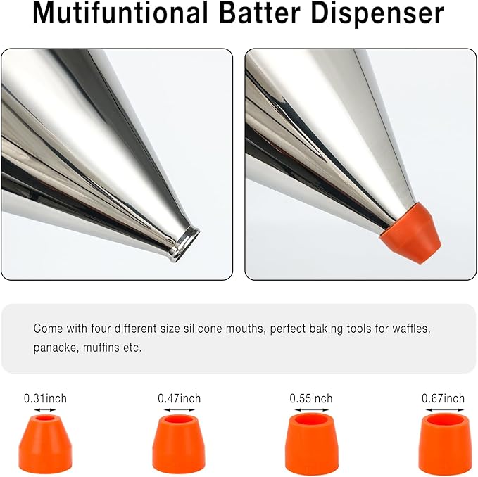Pancake Batter Dispenser,40oz Stainless Steel Funnel Cake Dispenser with Stand Great for Pancakes Cupcakes Muffins Waffles