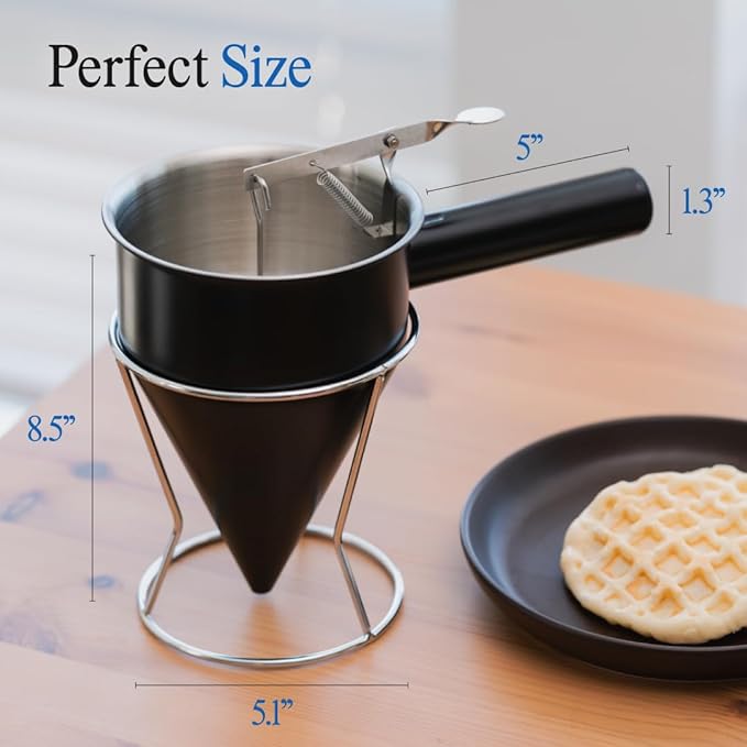 Pancake Batter Dispenser (Black) - 40oz Batter Dispenser - Pancake Maker and Versatile Kitchen Tool - Durable Stainless Steel Funnel Design - Stainless Steel Pancake Batter Dispenser by Newlie