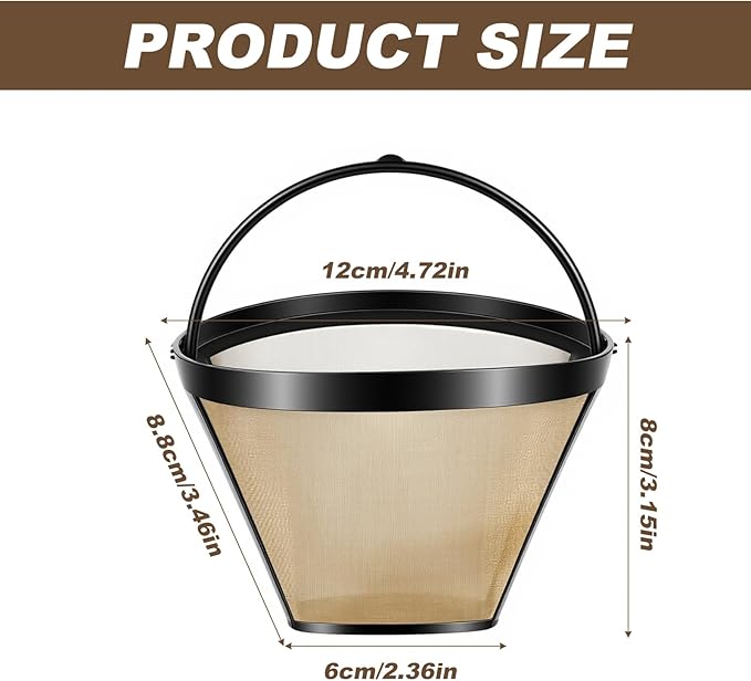 2pcs 4 Cone Coffee Filters Basket Reusable Coffee Maker Filter Replacement With Handle Permanent Reusable Filter Basket For Makers Brewers