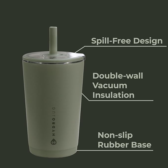 HydroJug Everyday Tumbler 14 oz – Ceramic-Lined Insulated Tumbler with Straw and Soft-Touch Lid, Cup Holder Friendly, Double-Wall Vacuum Insulation, Reusable Travel Cup – Courtyard