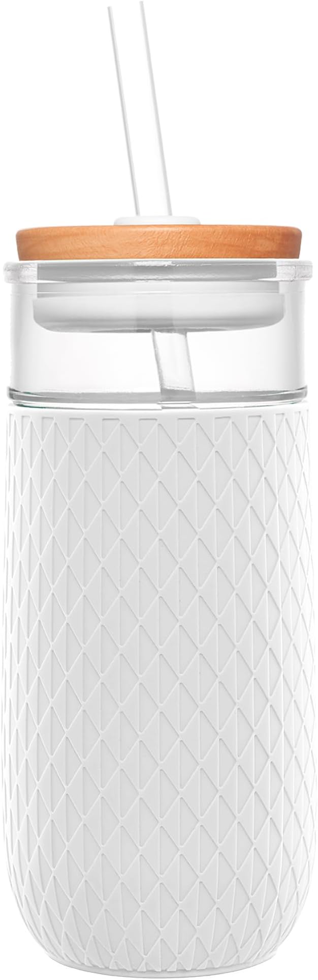 Ello Devon 18oz Glass Tumbler with Straw, Friction Fit Bamboo Wood Lid and Silicone Sleeve | Perfect for Iced Coffee, Tea, and Smoothies