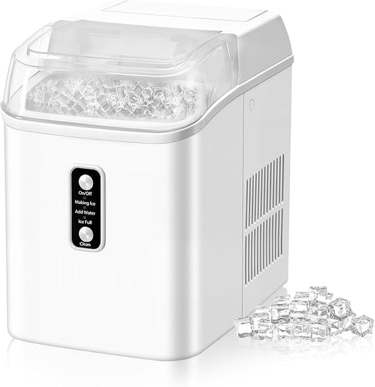 Dumos Nugget Ice Makers,Portable Ice Machine Countertop Ready in 6 Mins, 1.55L Water Tank, Self-Cleaning, for Office, Party, RV, Home, White