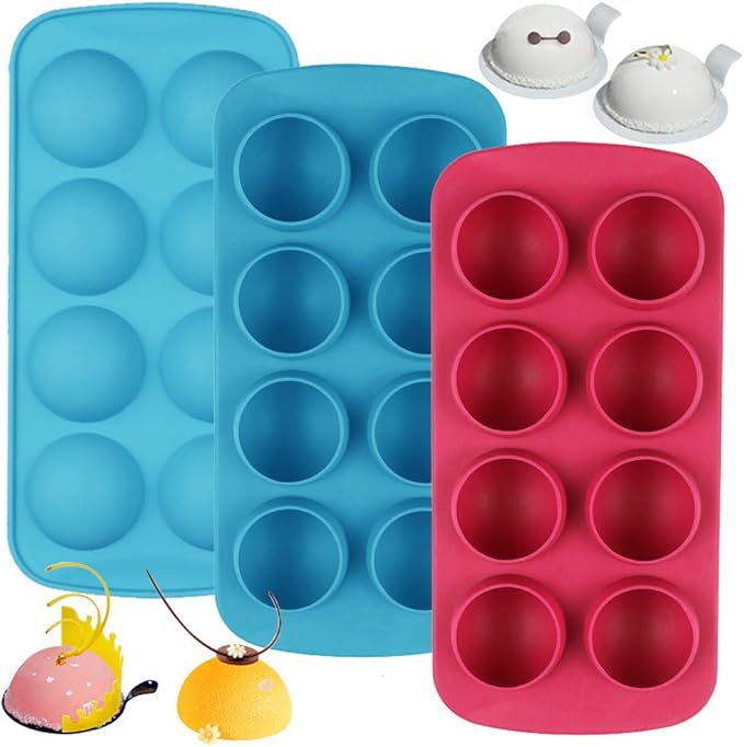Set of 3, Silicone Chocolate Candy Molds, findTop Round Sphere Baking Molds for Cordial Truffle, Jello Pudding Ball Ice Cube Peanut Butter