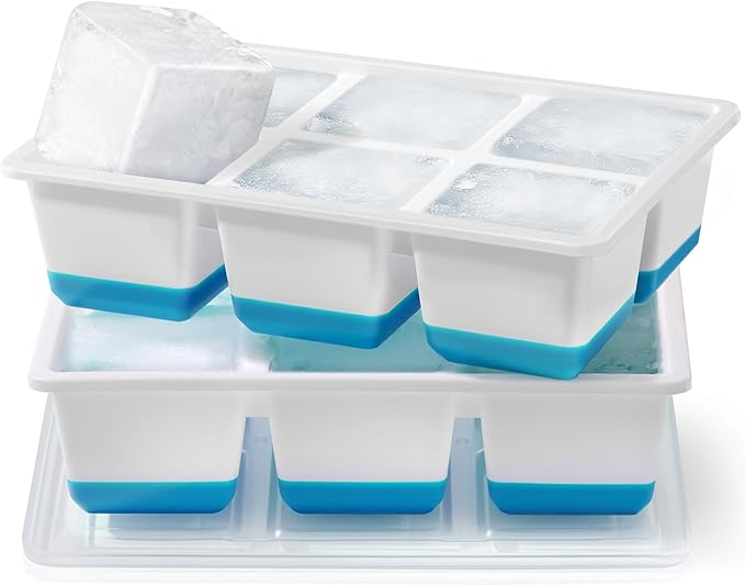 Large Ice Cube Trays 2 Pack, Easy Release 2.4" Big Ice Cubes, Stackable Ice Trays for Freezer, Silicone Cocktail, Whiskey Ice Cubes Mold with Lid, Dishwasher Safe - BPA Free