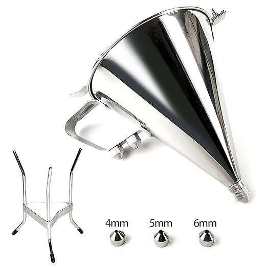 MYOYAY Commercial Stainless Steel Confectionery Funnel Dispenser, 1.8L Pancake Batter Dispenser with Stand and 3 Nozzles (1/4", 1/5", 1/6"), Great for Pancakes Chocolate Sauces Batter Pastry Work