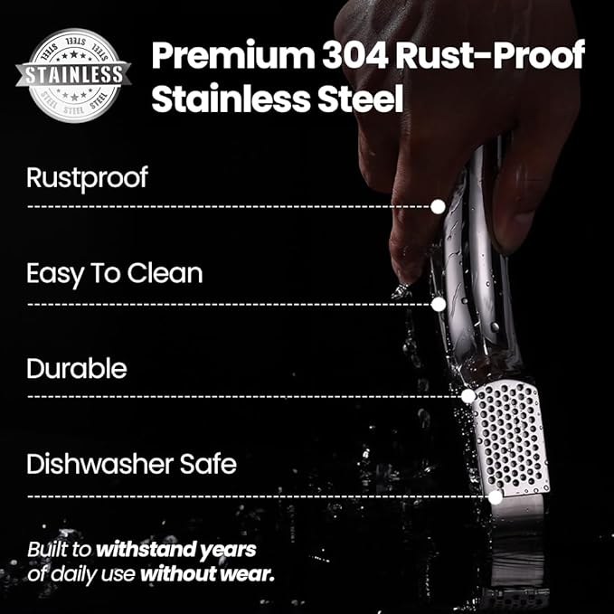 No Peeling Required Garlic Press Stainless Steel with Two Detachable Handles for Coarse & Fine Mincing-Premium Garlic Mincer Tool, Easy to Clean, Dishwasher Safe Garlic Crusher, Lifetime Replacement