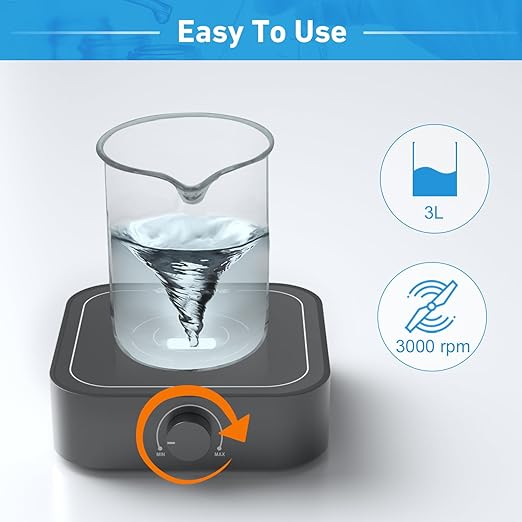 Rechargeable Magnetic Stirrer 3000rpm stir Plate with Stir Bar, Mini Magnetic Mixer Stirrer Max Stirring Capacity 3000mL, Brushless DC Motor (No Heating)