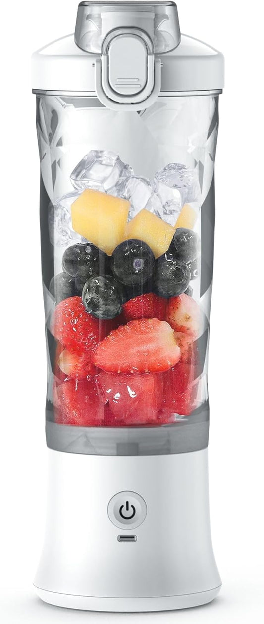 Total Chef Portable Blender - For Smoothies & Protein Shakes, USB Rechargeable Cordless Mini Travel Mixer, Personal Juicer, Ice Crusher, Blender Bottle for Home & Kitchen, 20oz, White