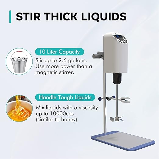 LAB FISH Laboratory Electric Overhead Stirrer Lab Digital Mixer | Stirring Rod and Stainless Steel Stand | Adjustable Speed 100-2000RPM,Powerful Heavy Duty 10L,10000 mPas