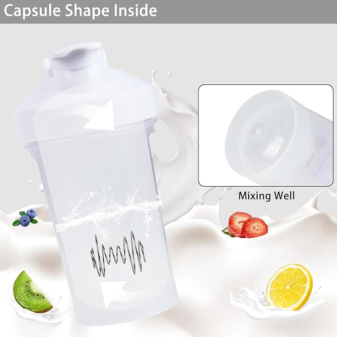 Shaker Bottle,400ml Small Protein Shaker Bottle with Mixing Ball, Portable 14oz GYM Shakes Cup for Workout,BPA free, 100% Leak Proof,Dishwasher Safe（White）