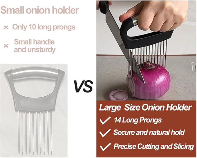Large Onion Holder for Slicing,Stainless Steel Food Slice Holder,Kitchen Chopper Assistant Tool for Vegetable Slicers,Fruit Cutters,Meat Tenderizers,Home Kitchen Tool with Protective Cover (Black)