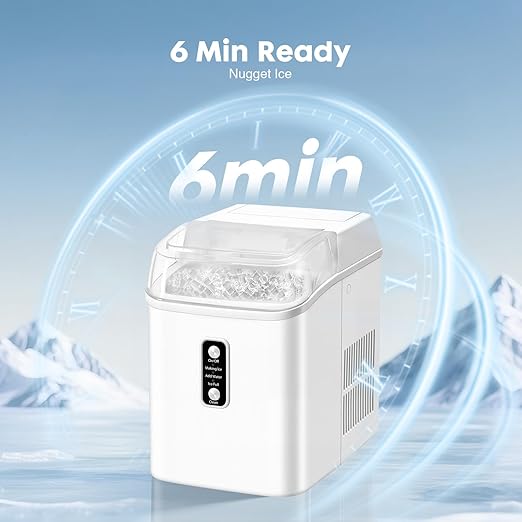 OLIXIS Nugget Ice Maker Countertop, Portable Ice Machine with 1.7L Water Tank, 26LBS/24H Fast Production, Auto-Cleaning & Quiet Operation, with Basket & Scoop, for Home Party Camping RV, White