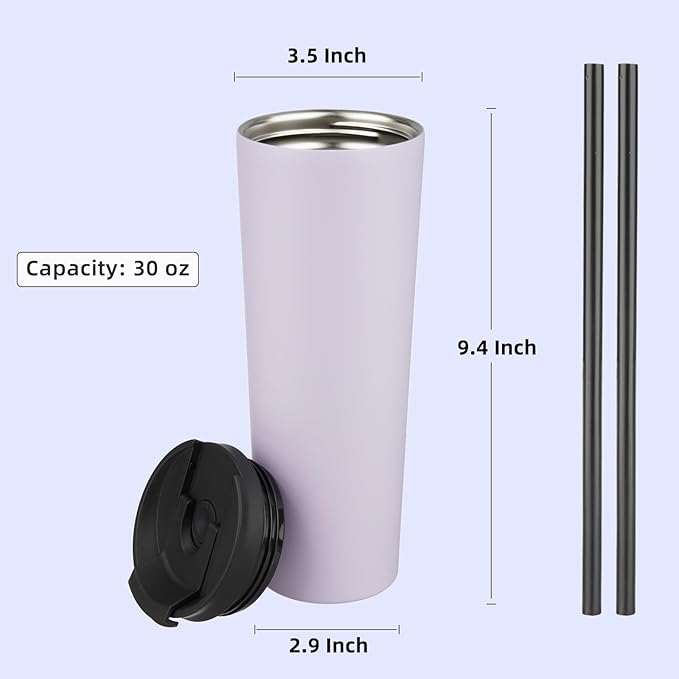 Konokyo 30 OZ Insulated Tumbler with Lid and 2 Straws Stainless Steel Water Bottle Vacuum Travel Mug Coffee Cup,Taro