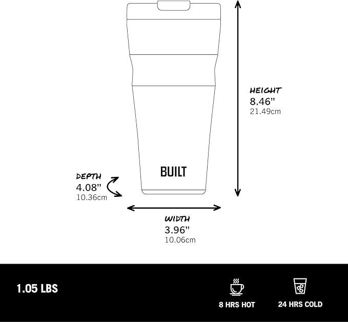 BUILT 24oz Shasta Double Wall Vacuum Insulated Stainless Steel Tumbler with Easy to Clean Flip to Open Lid, Oat