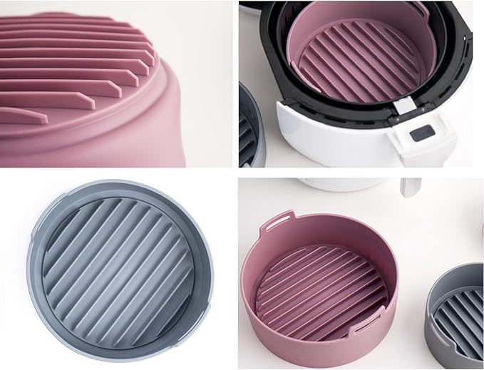 Premium Air Fryer Silicone Pot, Bowl, Basket | Food Safe Air Fryers Oven Accessories | Easy to Clean | Replacement of Parchment Liners | 6.3 inches in diameter, Gray