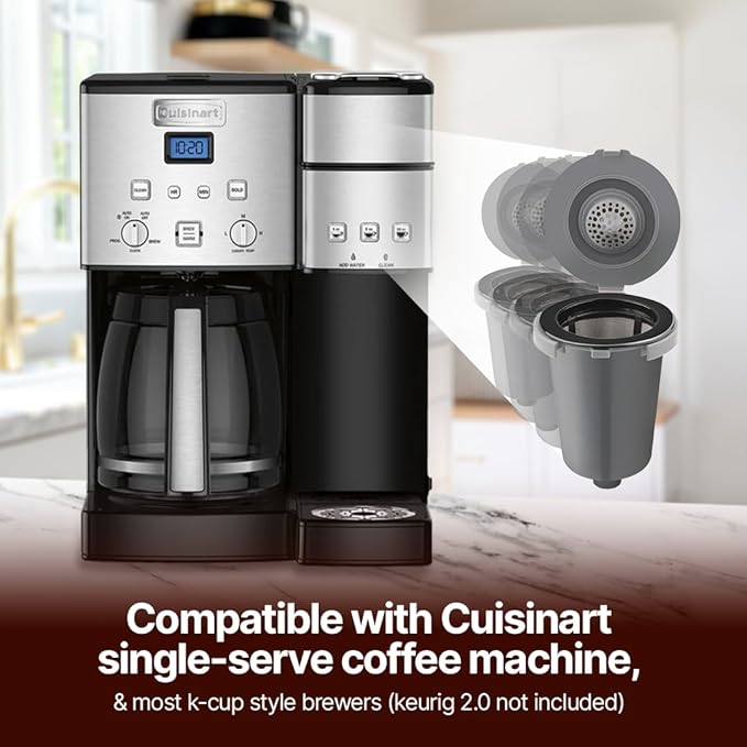 Reusable Filter Cups for Cuisinart Coffee Makers - Premium Refillable Coffee Cups Compatible with Cuisinart Single Serve Coffee Machines (2 Pack with 2 Mesh Filters)