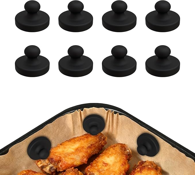 Air Fryer Magnets for Parchment Paper, 8PCS Strong Magnetic Silicone Clips to Secure Liners & Prevent Burning, 100% Food-Safe BPA Free, Waterproof & Heat-Resistant (0.86 inch, Black）