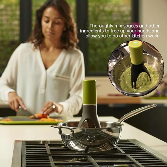 Automatic Pot Stirrer with 3 Speed Settings Hands-Free Electric Self Stirring Kitchen Tool for Sauce, Soup & Gravy, Battery Operated Smart Cooking Gadget, Heat Resistant & Dishwasher Safe