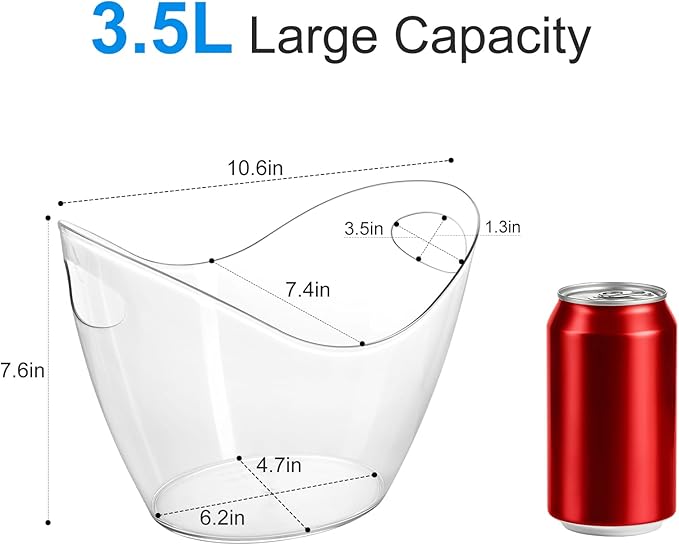 3.5L Ice Bucket for Parties 2 Pcs (in 1 Package), Portable Drink Bucket for Cocktail Bar, Plastic Champagne Cooler for Beverage/Wine/Beer, Mimosa Bar Supplies Chiller Tub with Scoop
