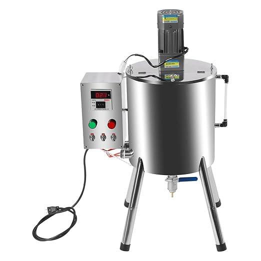 120W 110V Heated Mixing Tank, Stainless Steel Heating Stirring Pot with Stirrer & Temperature Control, for Lipstick Filling, Candle Making, Melting Shoe Polish Ointment Petroleum Jelly (15L)