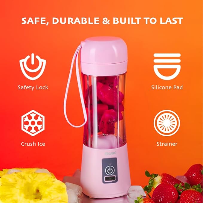 Portable Blender - Cordless 13oz. Personal Blender for Shakes and Smoothies, Licuadora, BPA Free, USB-C Rechargeable, Mini juicer for Travel, Leakproof, Juicer Cup, Ice Crush (Pink)