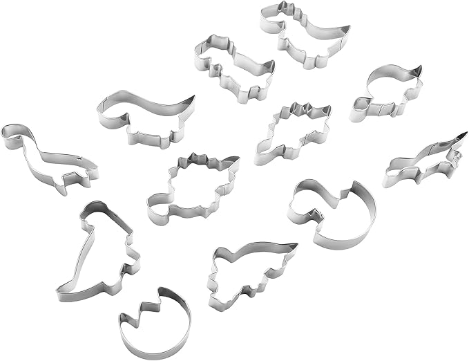 New Dinosaur Cookie Cutters Set - Mini Small Sizes, 12pcs Biscuit Molds for Kids, Kitchen Tools for Cookie, Fruit, Fondant, Cake Decorations, Kid's Dinosaur Shapes