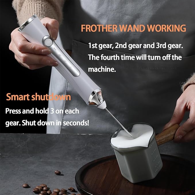 Rechargeable Milk Frother Handheld For Coffee,3 Speeds Frother Wand With Stand, Batidora De Mano Electrica,Coffee Frother With 2 Heads,Drink Mixer Electric Handheld,Kitchen Essentials (Silvery)