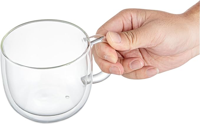 Restaurantware Glass Espresso Cups 12 Count 17 Ounces Borosilicate Double Wall Glass Coffee Mugs Insulated Clear Tea Drinkware for Hot or Cold Beverages