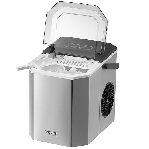 VEVOR Countertop Ice Maker, 9 Cubes Ready in 6 Mins, 26lbs in 24Hrs, Self-Cleaning Portable Ice Maker with Ice Scoop and Basket, Ice Machine with 2 Sizes Bullet Ice for Home Kitchen Office Bar Party
