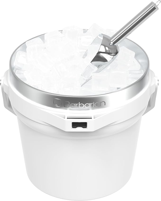 Barbarian Beverage Bucket, Double-Wall Vacuum Insulated Ice Bucket with Lid, Extra Large 7 Litre Capacity with Ice Scoop and Built-In Bottle Opener, White