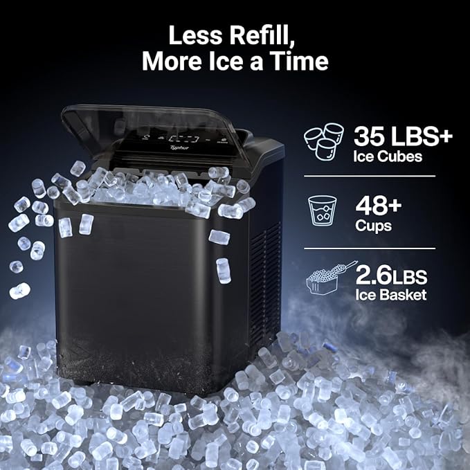 Typhur Fast Nugget Ice Maker, Chewable Pebble Ice Machine Countertop with Self-Cleaning Pump & 8-Pack Cleaners, 35lbs/24H Crushed Ice for Kitchen, Bar, RV, Outdoor (Black Stainless Steel)