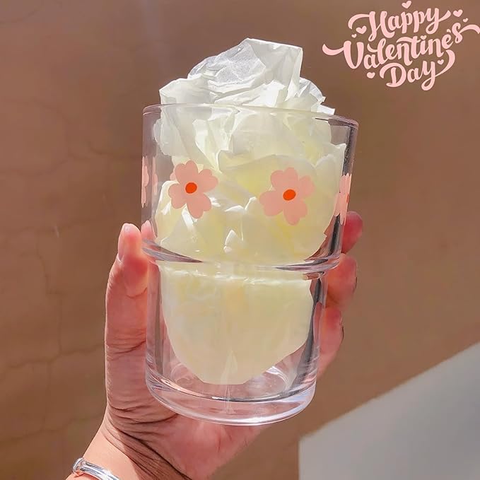 Olvini 13oz Glass Tumbler with Straw and Lid, Reusable Iced Coffee Cup Tumbler, Cute Glass Cups for Water, Matcha, Travel Coffee Mugs (Pink Flower)