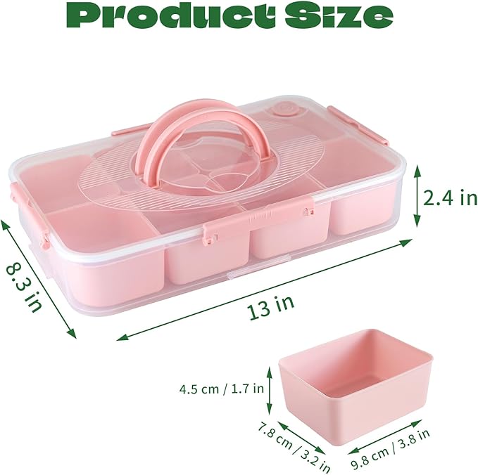 Snackle Box Container, Dishwasher Safe Fruit Snack Containers, Divided Serving Tray with Lid for Veggie, Candy, Snackle Charcuterie Plastic Boxes for Kids Adults Travel Picnic