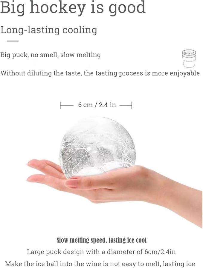 6-Pack Ice Ball Molds - 2.4" Large Spherical Ice Cube Trays for Whiskey & Cocktails, Reusable Silicone Freezer Mold for Cold Drinks, Baby Food, Hockey Puck Ice