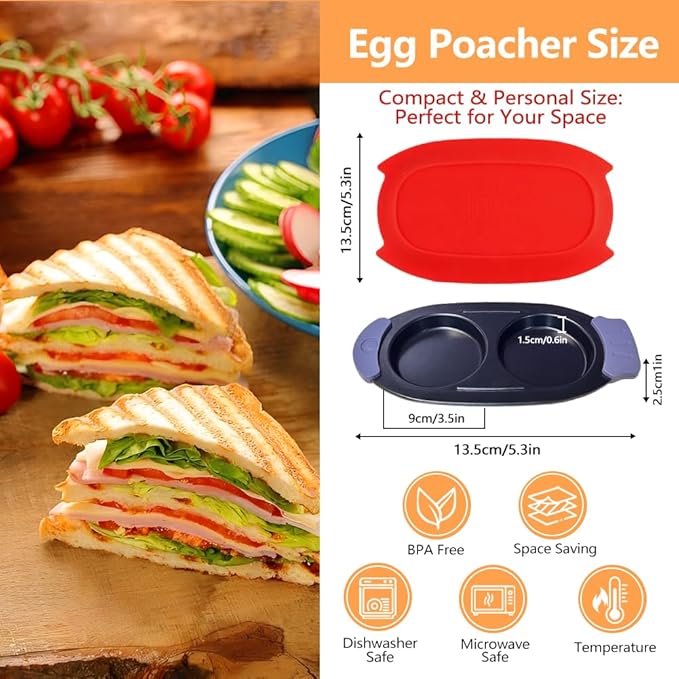 Quick-Heat Microwave Egg Cooker,Multi-Use Egg Poacher/Fryer for Breakfast Sandwiches, Double Egg Cooker with Silicone Spatula,Dishwasher-Safe,Save Time, Heat Resistant Handle for Kitchen, Travel