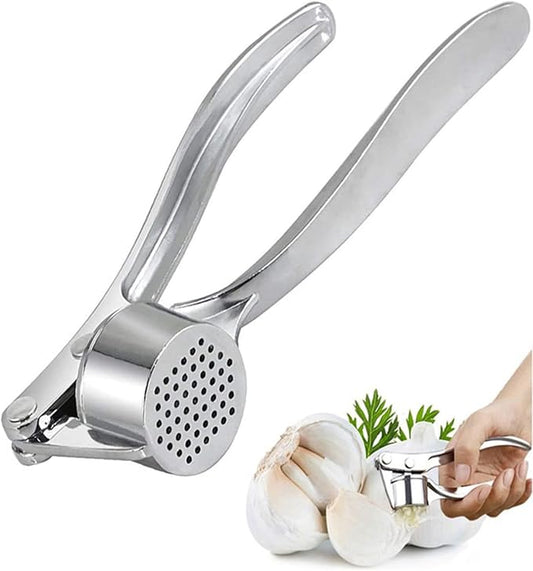 NZM Garlic Press - 304 Stainless Steel Garlic Mincer & Crusher, Heavy Duty, Easy Squeeze, Rust Proof, Easy Clean - Garlic Press for Kitchen, Ginger Peeler Garlic Crusher