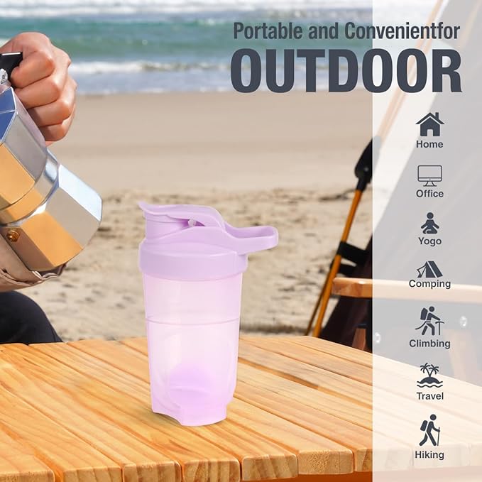 D.Y.A 16oz Shaker Bottle，Leak Proof Sports Shaker Cups for Protein Shakes，Shaker Bottle for Pre Workout and Travel To Go，BPA Free & Easy Clean Protein Shaker Bottle,Purple