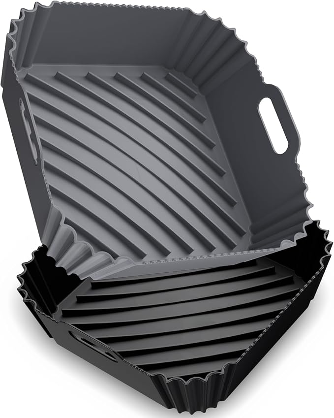Air Fryer Silicone Liners 2 Pack, Reusable Square Air fryer Basket Liners, 4-6Qt Silicone Baking Tray for Instant Air fryer, Oven Microwave Pot Accessories, Food Grade Kitchen Gadgets